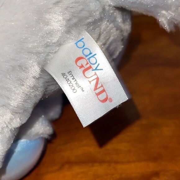 BABY GUND EMMET 10” Super Soft Baby Elephant blue satin details Chime Rattle Toy - Picture 5 of 12